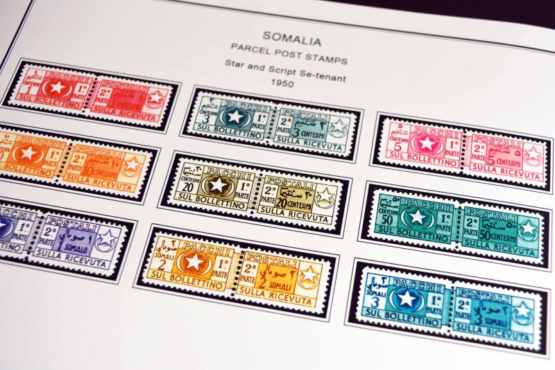 COLOR PRINTED ITALIAN SOMALIA 1903-1960 STAMP ALBUM PAGES (45 illustrated pages)