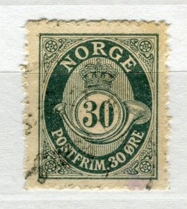 NORWAY; 1909 early Posthorn issue fine used hinged 30ore. value