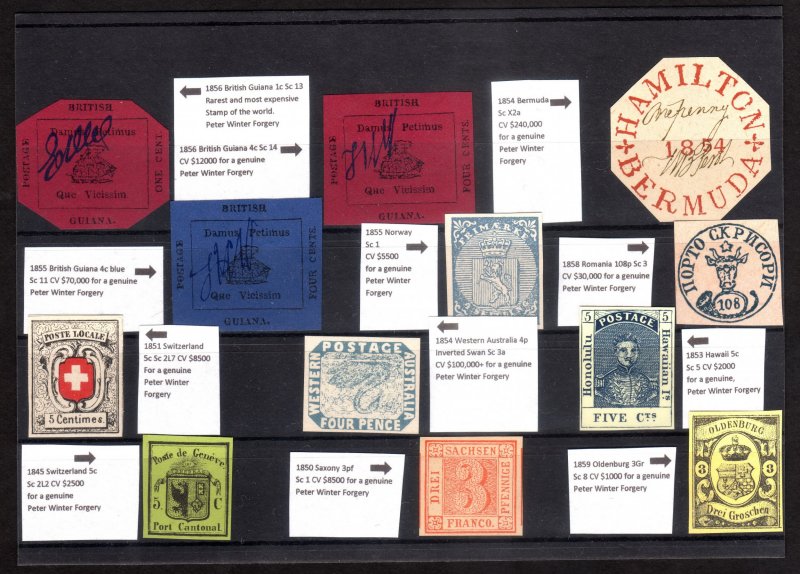 World's Most Valuable stamps, Peter Winter Forgeries, Details on photo