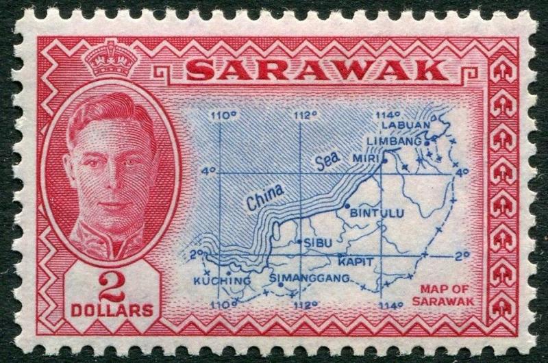 SARAWAK-1950  $2 Blue & Carmine Sg 184 UNMOUNTED MINT  V20233