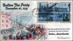 A0-1480-83,1973, Boston Tea Party, FDC, SC 1480-83, Add-on Cachet, Block 