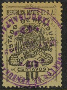 HONDURAS 1898 10c Documentary Revenue Control MNH