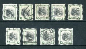 x0600 - USA Sc# 833 Pres Warren Harding $2 Prexie Lot of (9) Used