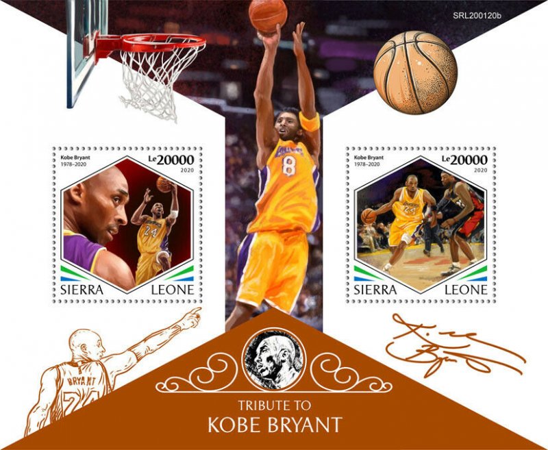 Sierra Leone Basketball Stamps 2020 MNH Kobe Bryant Sports Famous People 2v S/S 