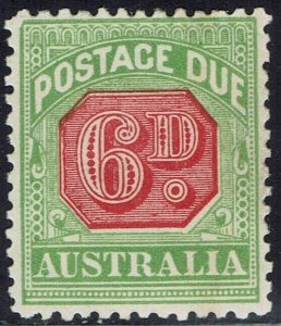 AUSTRALIA 1909 POSTAGE DUE 6D WMK CROWN/DOUBLE LINED A PERF 12 X 12½