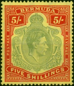 Bermuda 1943 5s Pale Bluish Green & Carmine-Red Pale Yellow SG118d V.F MNH