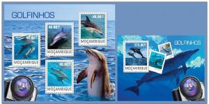MOZAMBIQUE 2014 2 SHEETS m14409ab DOLPHINS MARINE LIFE