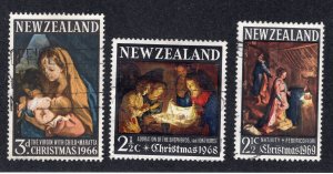 New Zealand 1966-69 Christmas Issues, Scott 379, 414, 430 used, value = 75c