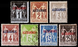 France Offices in Egypt, Alexandria Scott 1-5, 7, 9 (1899) M/U H F, CV $32.85 C