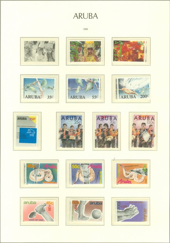 collection on pages Aruba 1986-89 mostly complete MNH CV $118