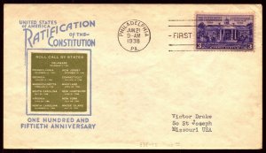 Scott 835 3 Cents Constitution Ioor FDC Typed Address Green Planty 835-42