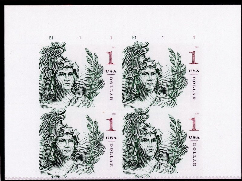 US  5295  Statue Of Freedom $1 - Plate Block of 4 - MNH - 2018 - B1-1 1