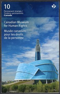 Canada #2771a P Canadian Museum for Human Rights (2014). Booklet of 10. MNH