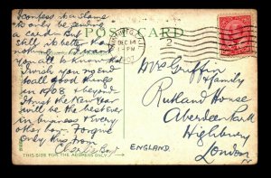Canada 1907 Winnipeg Cancel Card to London UK - L28325