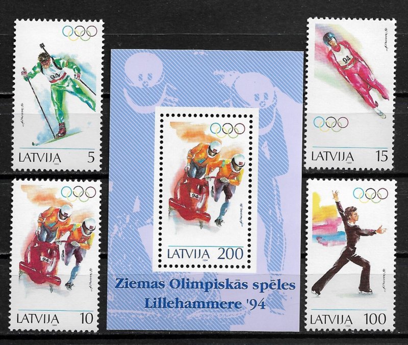 1994 Latvia 356-60 Winter Olympics C/S with sheet MNH SCV$22.00