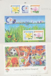 SINGAPORE - Scott 606a, 606b & 626a  - unused hinged - olympics. flowers - 1992