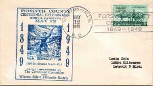 FORSYTH COUNTY NORTH CAROLINA CENTENNIAL CACHET EVENT COVER WINSTON-SALEM 1949