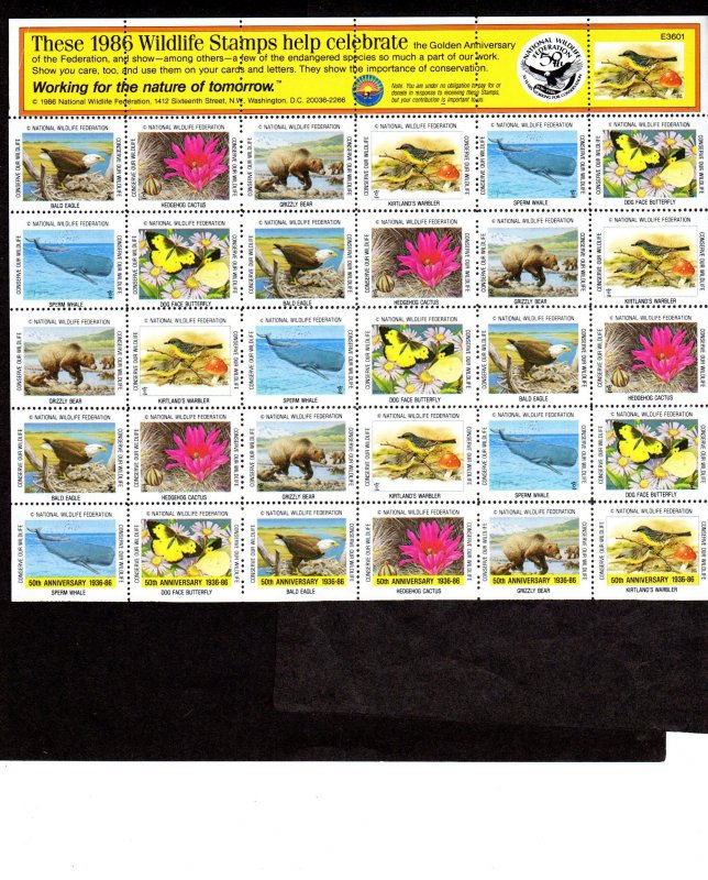 National Wildlife Federation seals, Full Sheet, MNH 1986 Lot 230729 -09