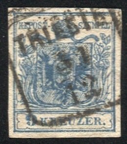 AUSTRIA 1850 9kr Sc 5g HP, Type IIIa Trieste box postmark/cancel, cv $57