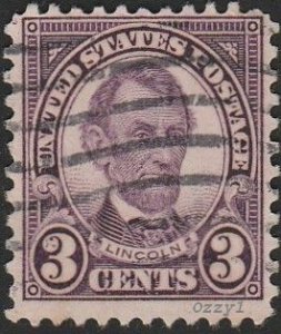 USA #555 1923 3c Violet Abraham Lincoln USED-Fine-NH.