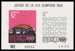 Mexico Scott 1000a Souvenir Sheet (1968) Mint NH VF, CV $30.00 C