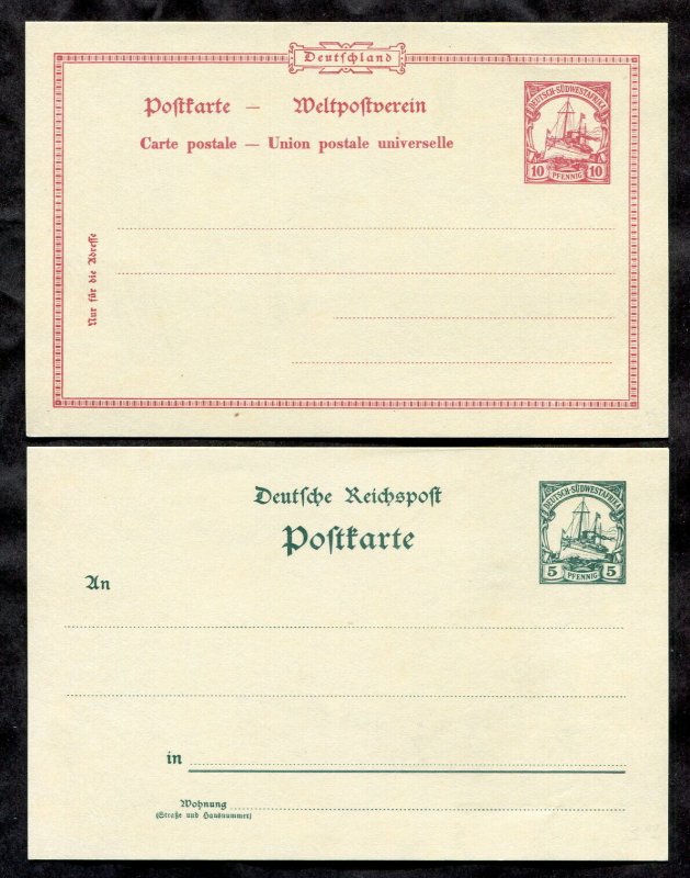 3993 - GERMANY Colonies 1910s Lot of (2) Postal Cards. South-West Africa