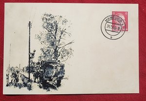 WW2 WWII German Third Reich Military war scene postcard w Adolf Hitler stamp
