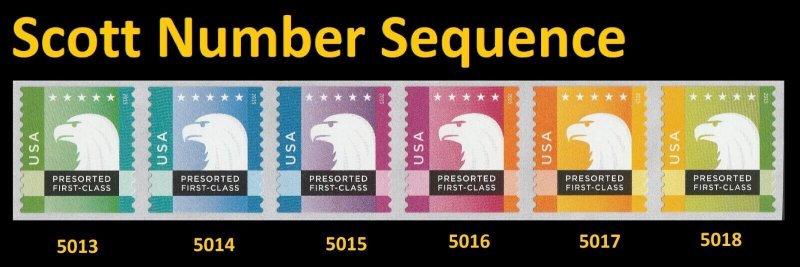 US 5018a Spectrum Eagle presorted first-class coil strip A 6 MNH 2015