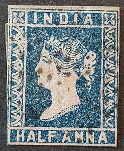 1854 Queen Victoria 1/2 Anna Blue , Used , Imperf,  HR SG# 6