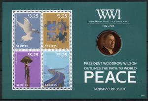 St Kitts 2014 MNH WWI WW1 Peace Woodrow Wilson 4v M/S Military War Stamps