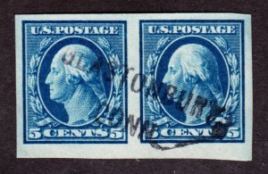 US 347 5c Washington Pair w/ Glastonbury CT Straight Line Cancel