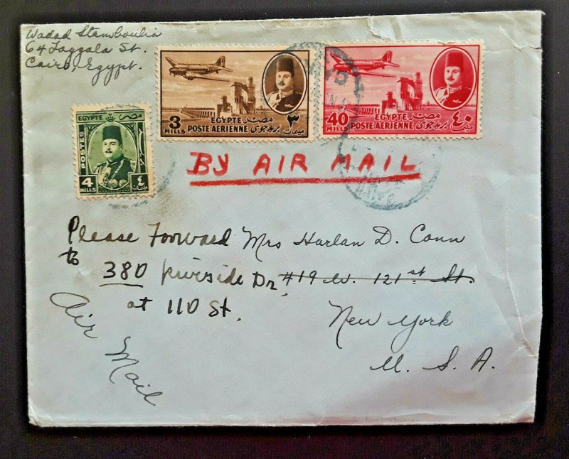 1947 Cairo Egypt To New York New York Multi Franked Forwarded Airmail Cover