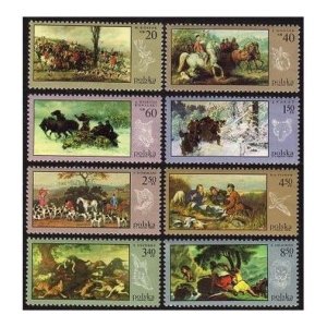 Poland 1628-1635,MNH. Mi 1890-1897. Hunt paintings, 1968. Dogs, Falcon,Bear,Boar