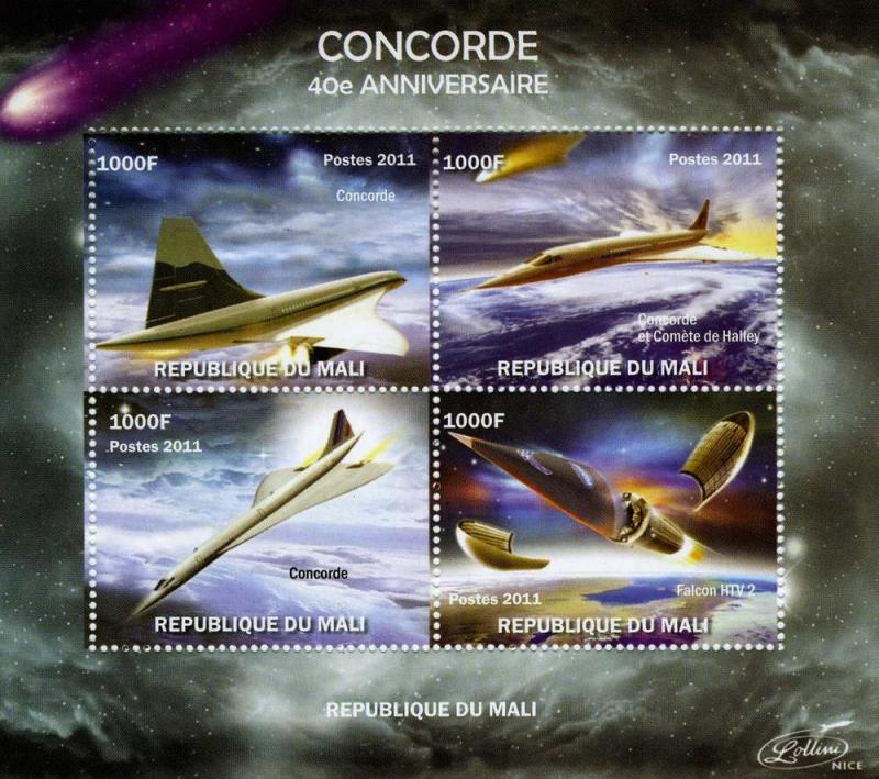 Mali 2011 Concorde Anniversary Halley's Comet Sheet (4) Perforated mnh.vf