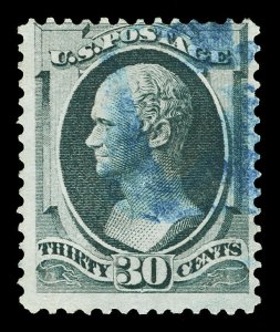 Scott 165 1873 30c Hamilton Hard Paper Issue Used Fine Blue Cancel Cat $140