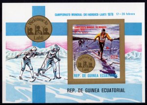 Equatorial Guinea 1977 Mi#C278  SKI Championship Lahti S/S IMPERFORATED MNH