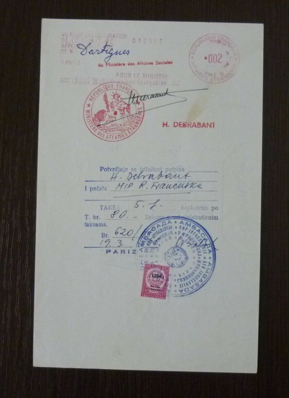 Yugoslavia 1968 Consular Revenue Stamps Used on Document B15