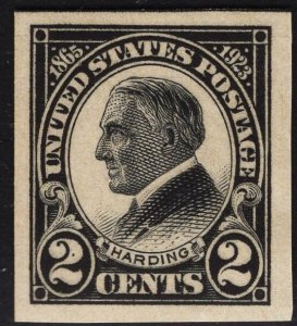 US #611 2c Black Harding Imperf MINT NH  SCV $9.00