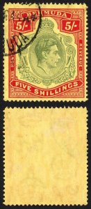 Bermuda SG118b KGVI 5/- Pale Green and Red/yellow Line Perf 14.25 (Ref 57)