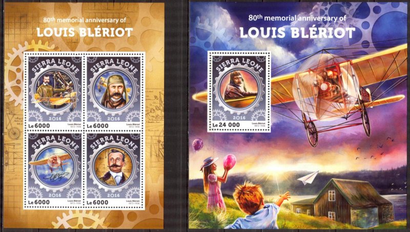 Sierra Leone 2016 Aviation First Airplanes Louis Bleriot Sheet + S/S MNH