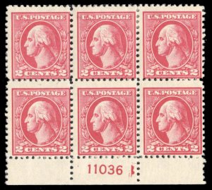 United States, 1910-30 #528B Cat$200, 1920 2c carmine, plate block of six, hi...