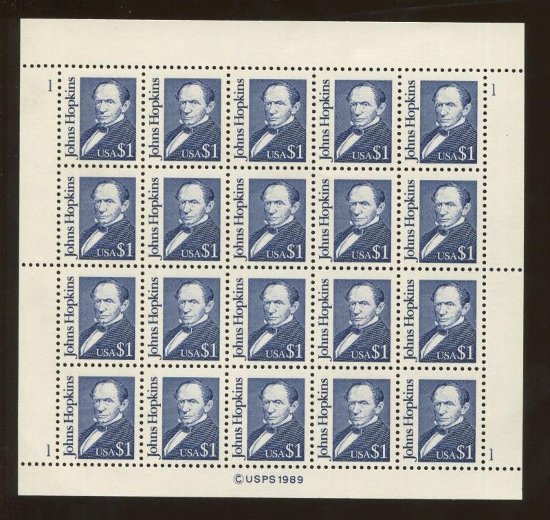 Full Sheet of 20 American Johns Hopkins $1 US Stamps #2194b Brookman Price $160