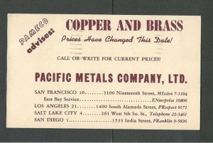 Ca 1953 Las Angeles Ca Pacific Metals Copper & Brass States Prices Have Changed