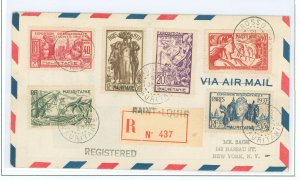 Mauritania 69-74 1938 Registered Saint Louis, postmarked Rosso, to NY. Scv is for 69