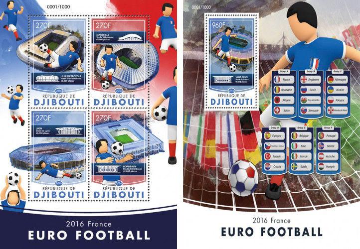 Djibouti Sports EURO 2016 France Football Soccer MNH stamp set