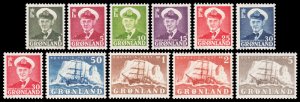 Greenland Scott 28-38 (1950-60) Mint NH-LH VF Complete Set, CV $124.90 C