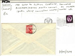 GB Devon Cover LUNDY 1 Puffin Stamp Sutton Coldfield 1961{samwells-covers}PE34 