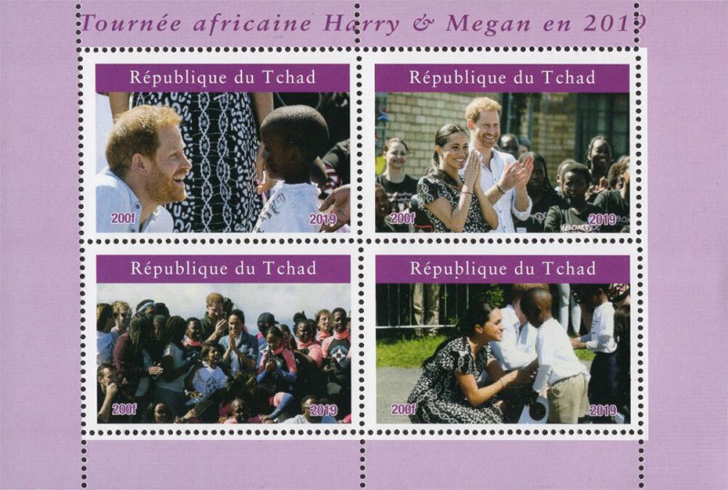 Chad 2019 Prince Harry and Megan 4v Mint Souvenir Sheet S/S. (#120)