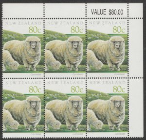 New Zealand 1991 80c Sheep of New Zealand Value Block UHM