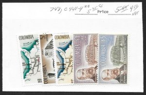 COLOMBIA Sc#748, C441-444 Complete Mint Never Hinged Set